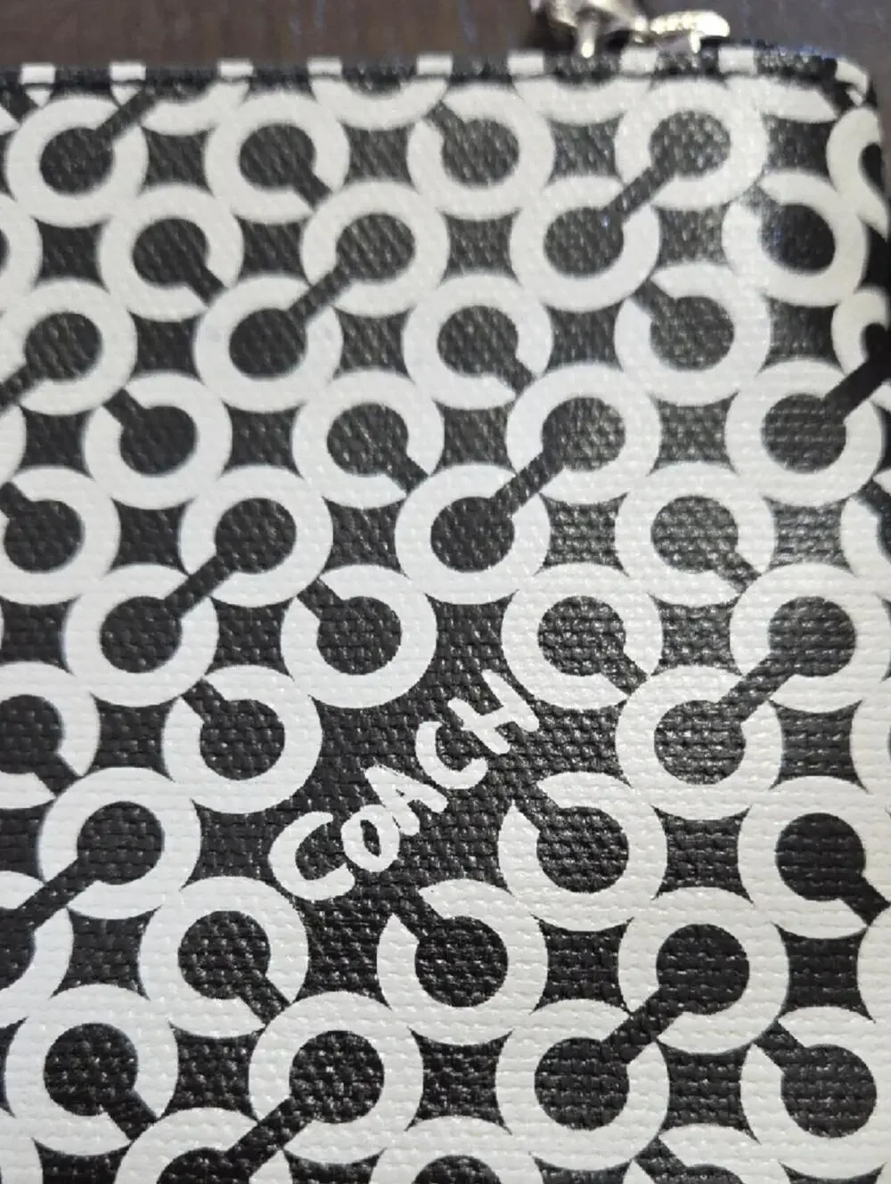 Coach Signature Canvas Wristlet Black White